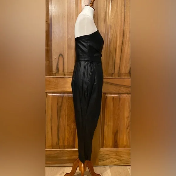 Rachel Roy Strapless Black Pleather Jumpsuit/ Pockets Draped/Boned Bodice EUC 6 - Picture 11 of 16